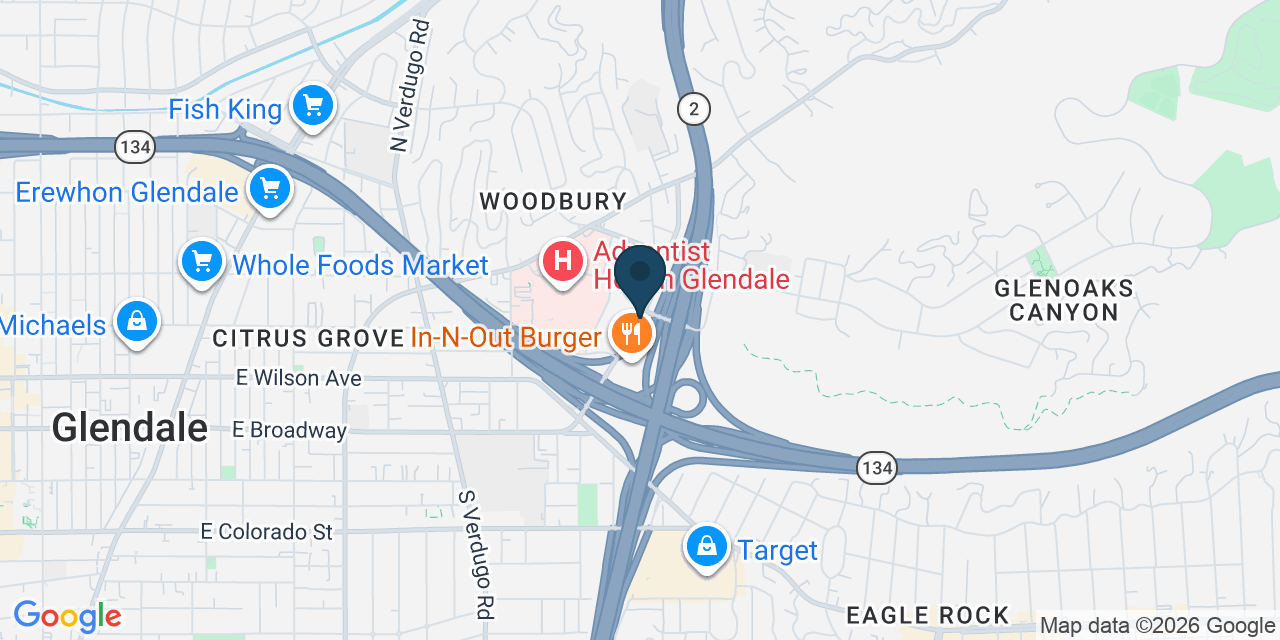 Map showing Glendale, Los Angeles County, CA