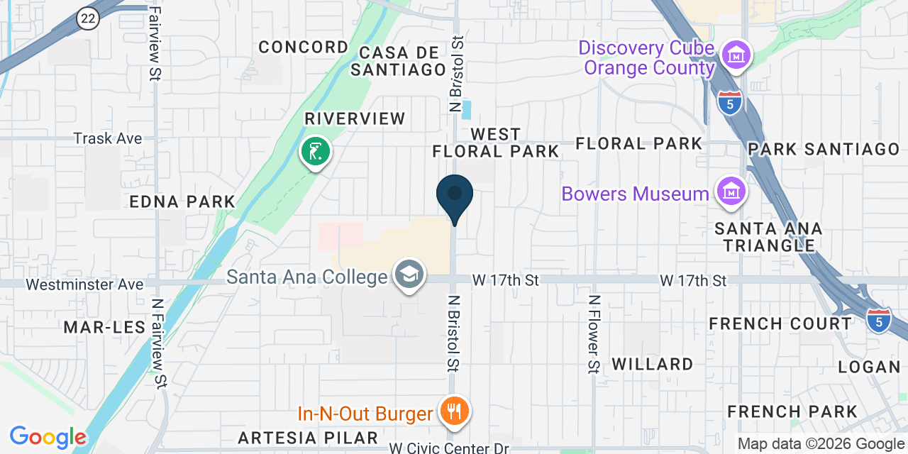 Map showing Santa Ana, Orange County, CA