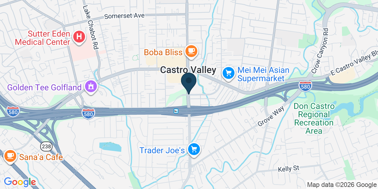 Map showing Castro Valley, Alameda County, CA