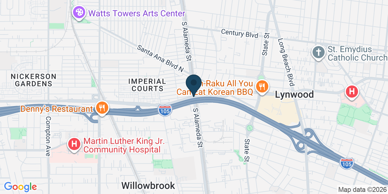 Map showing Willowbrook, Los Angeles County, CA