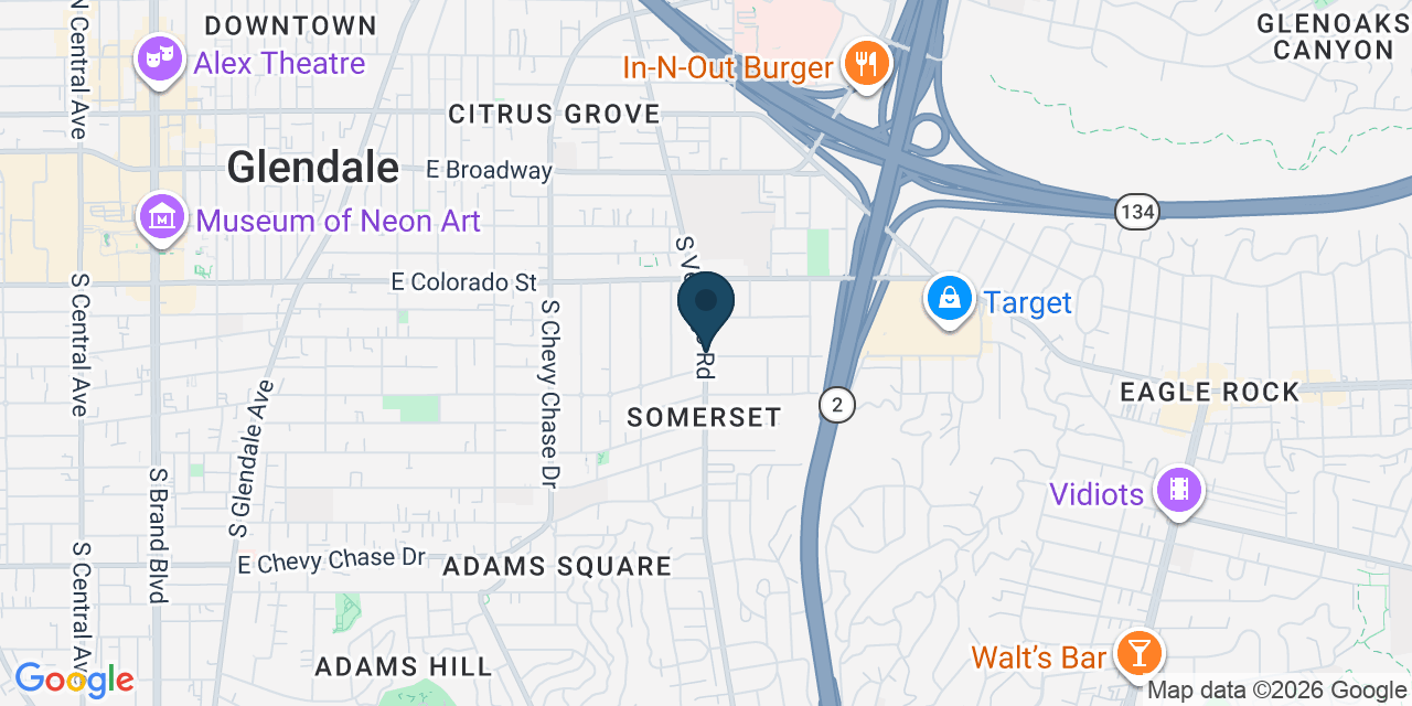Map showing Glendale, Los Angeles County, CA