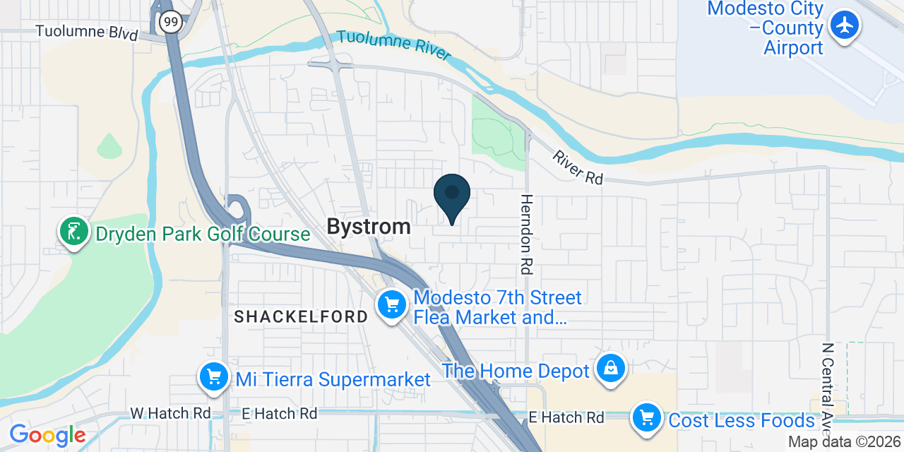 Map showing Bystrom, Stanislaus County, CA