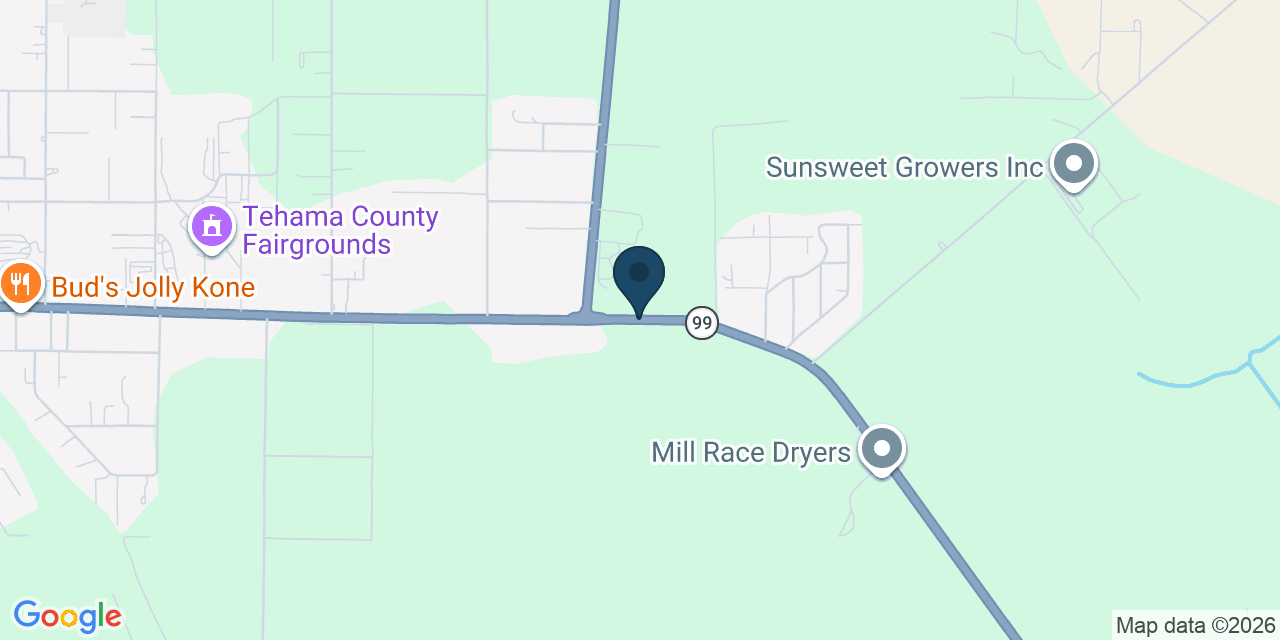 Map showing Red Bluff, Tehama County, CA