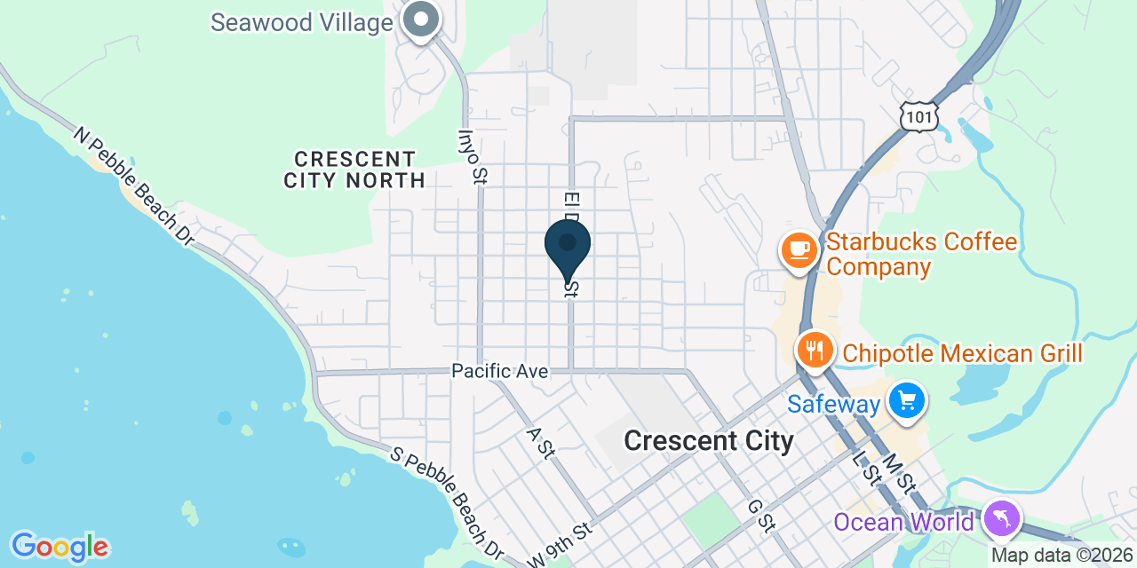 Map showing Crescent City, Del Norte County, CA