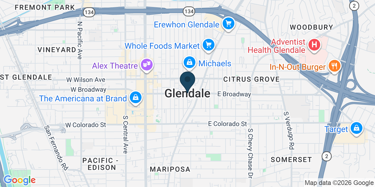 Map showing Glendale, Los Angeles County, CA