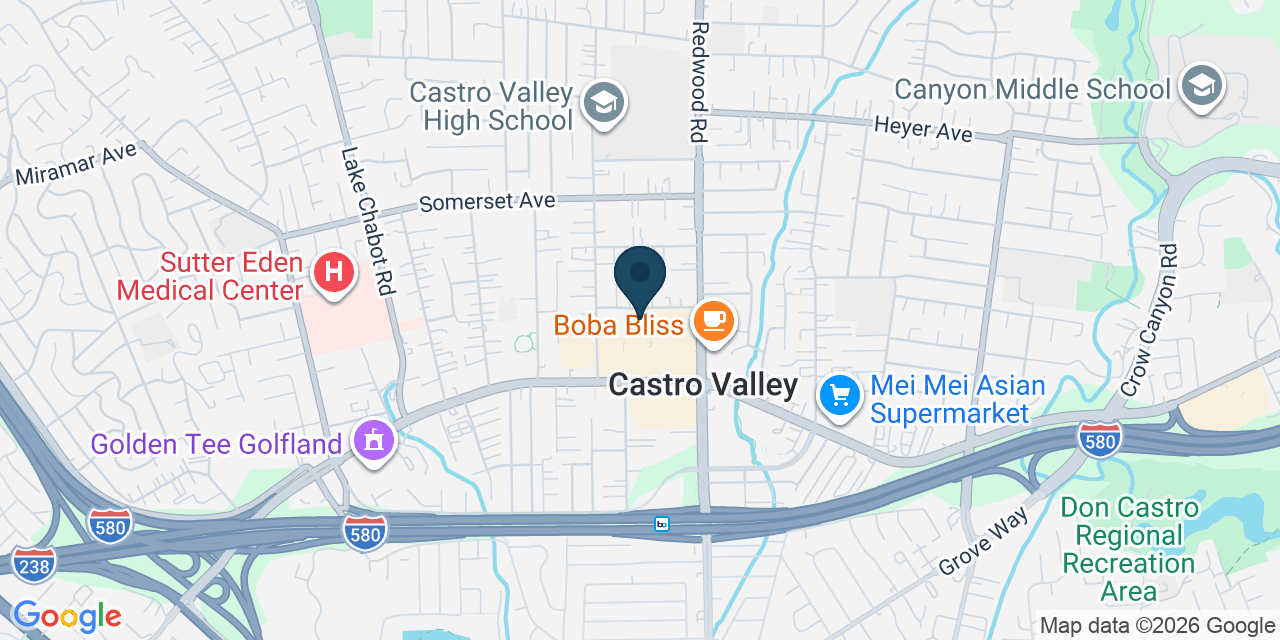 Map showing Castro Valley, Alameda County, CA