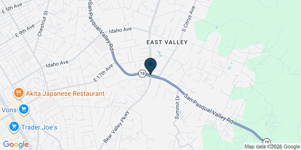 Map showing East Valley, San Diego County, CA
