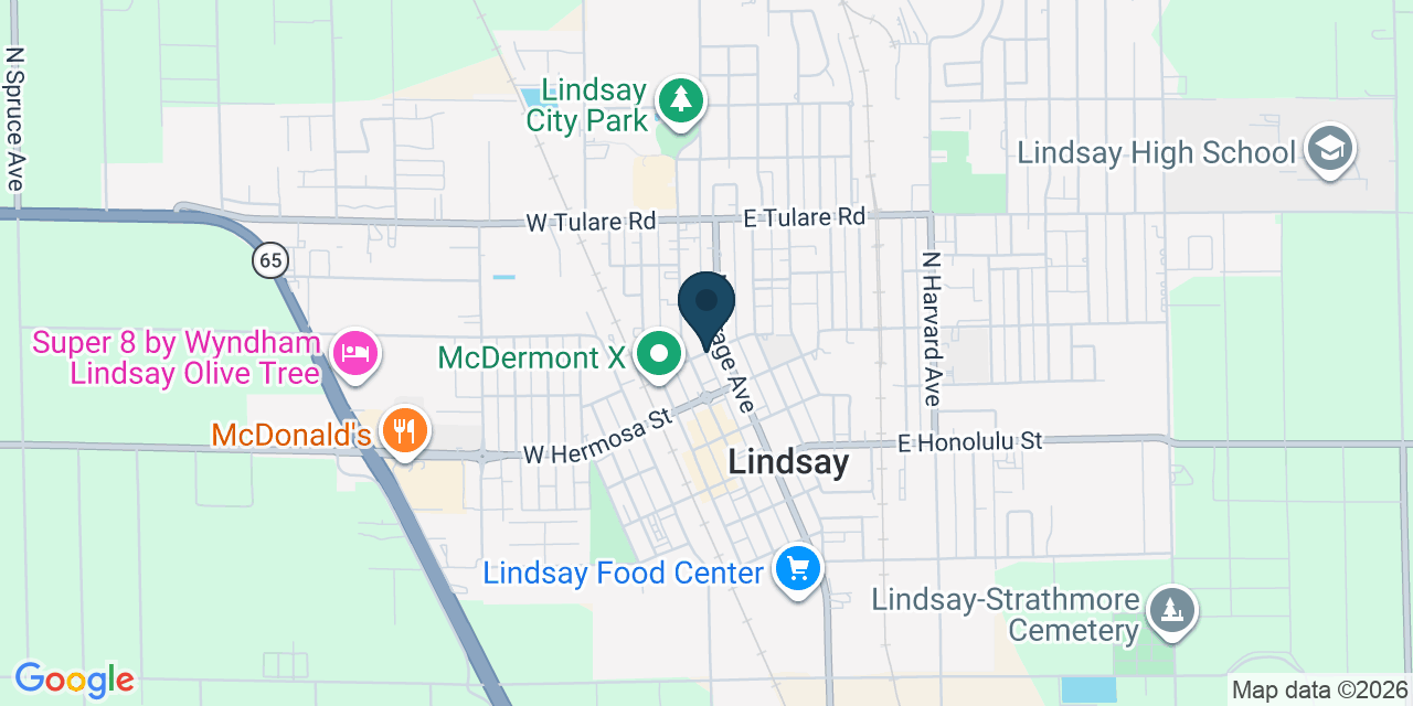 Map showing Lindsay, Tulare County, CA