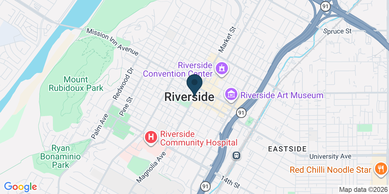 Map showing Riverside, Riverside County, CA