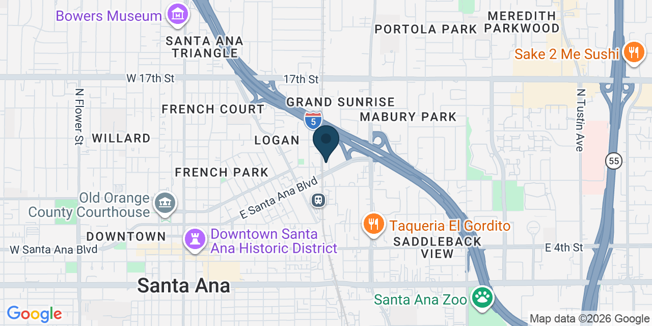 Map showing Santa Ana, Orange County, CA
