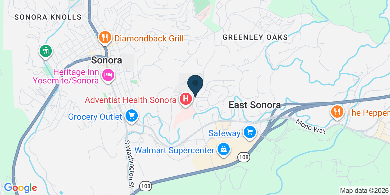Map showing Sonora, Tuolumne County, CA