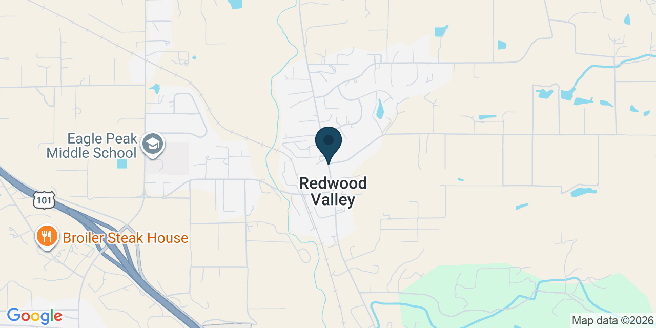 Map showing Redwood Valley, Mendocino County, CA
