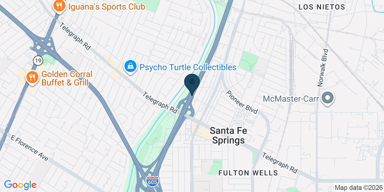 Map showing Santa Fe Springs, Los Angeles County, CA