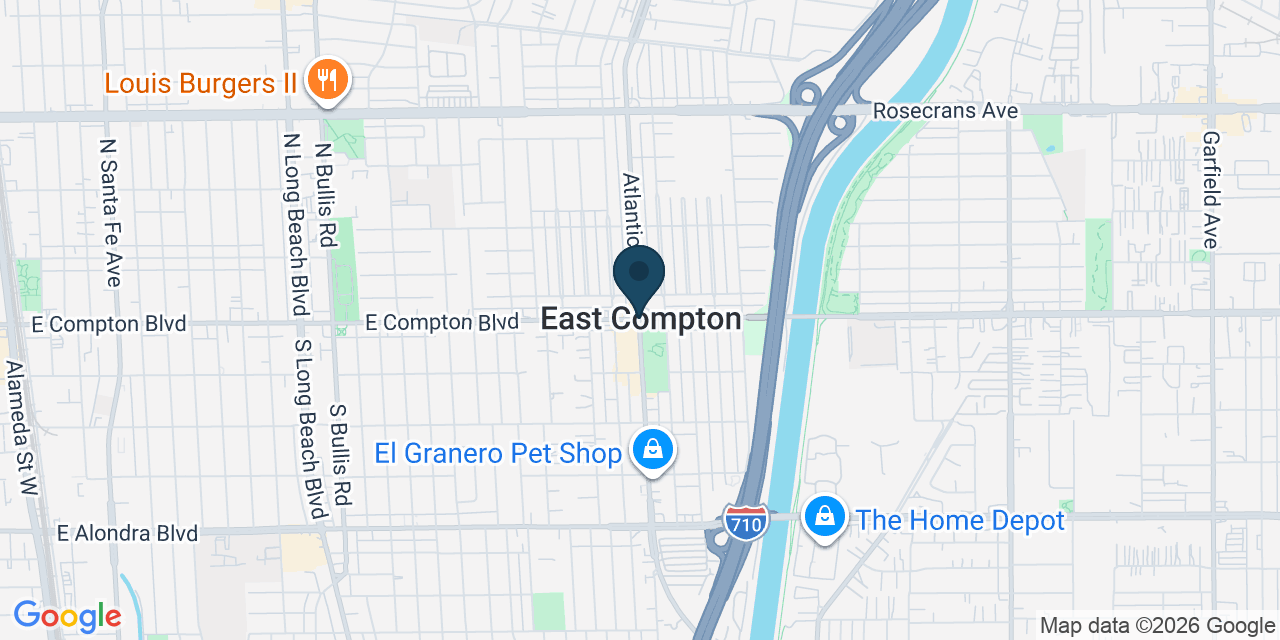 Map showing East Compton, Los Angeles County, CA