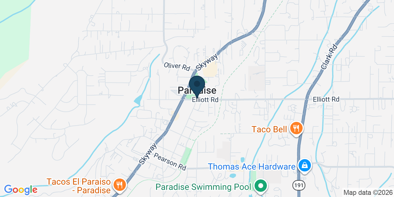 Map showing Paradise, Butte County, CA