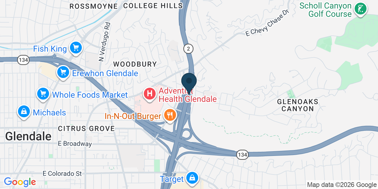Map showing Glendale, Los Angeles County, CA