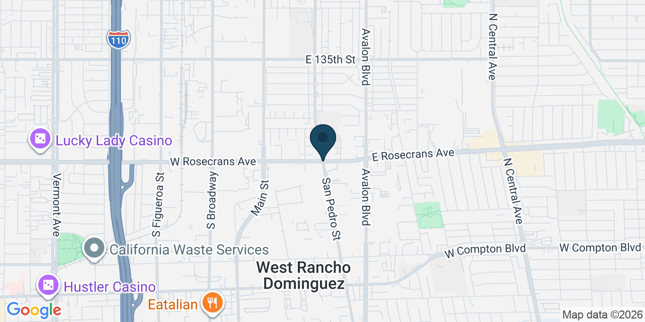 Map showing West Rancho Dominguez, Los Angeles County, CA