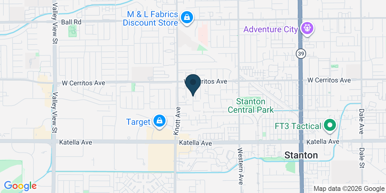 Map showing Stanton, Orange County, CA