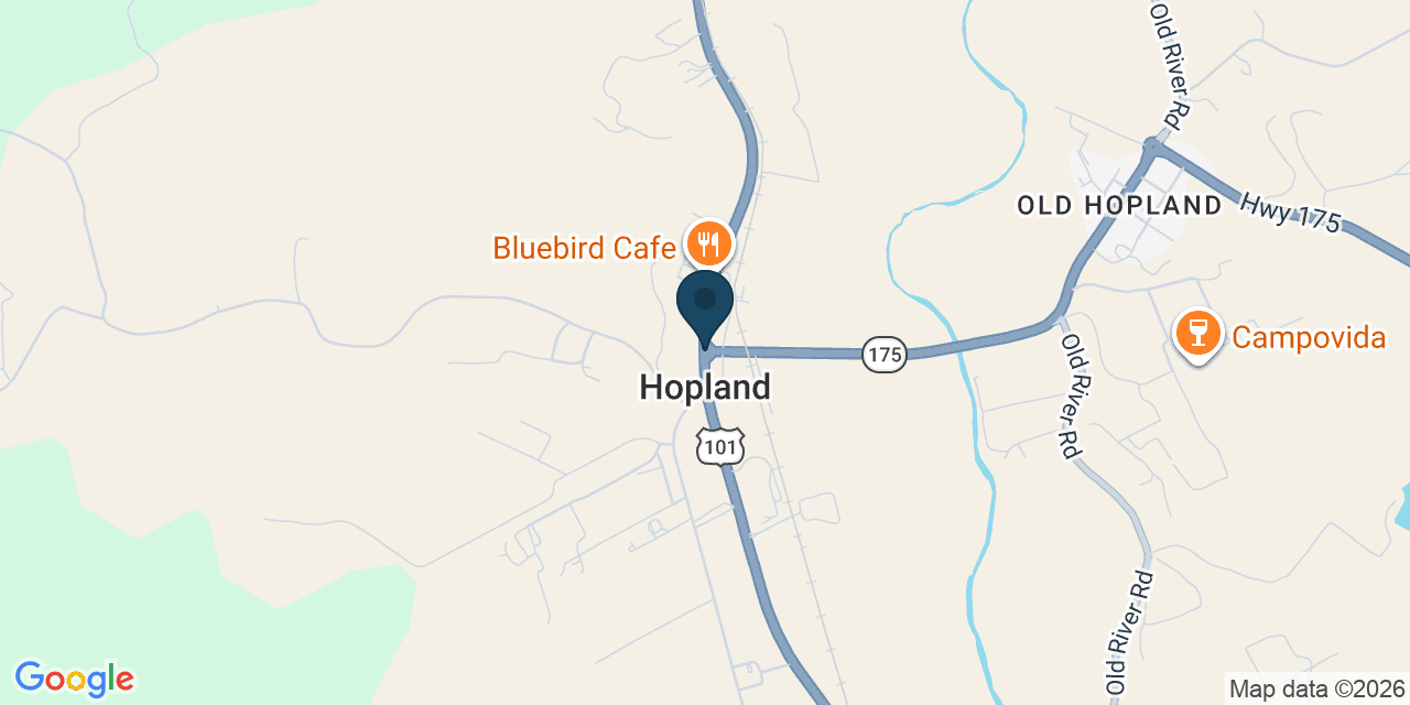 Map showing Hopland, Mendocino County, CA