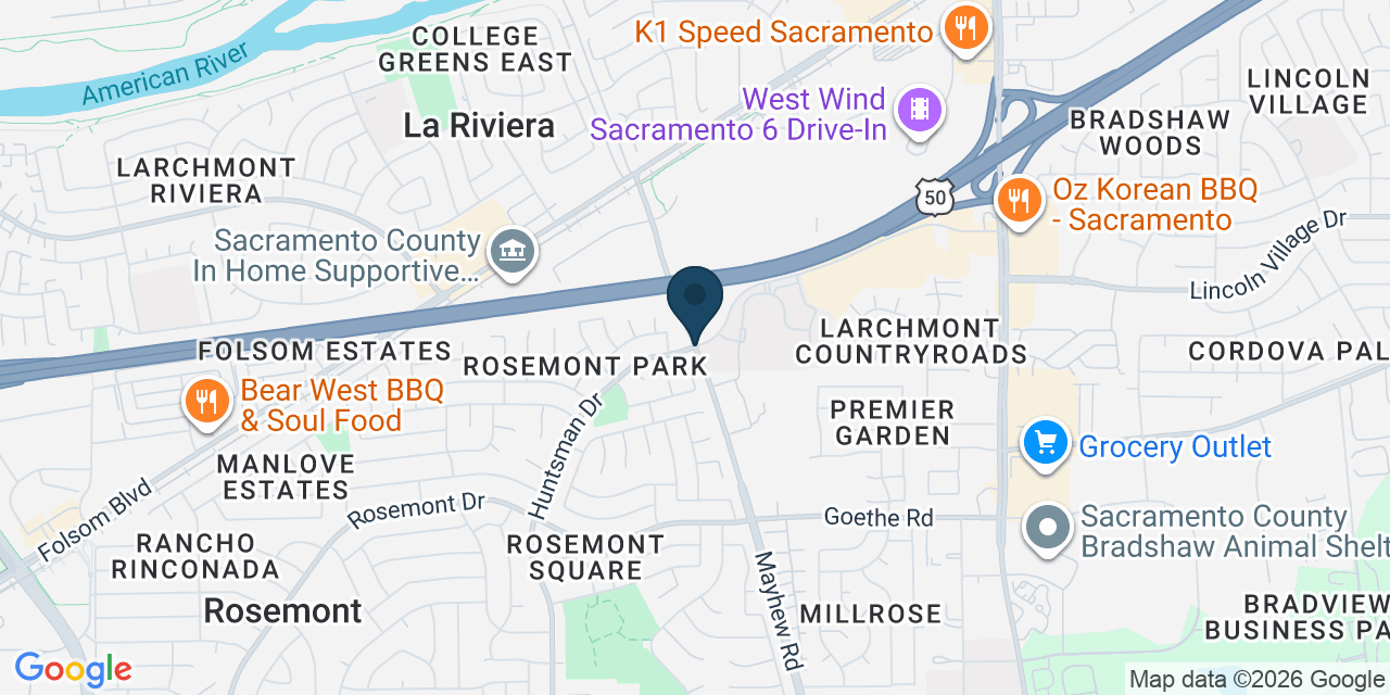 Map showing Rosemont, Sacramento County, CA