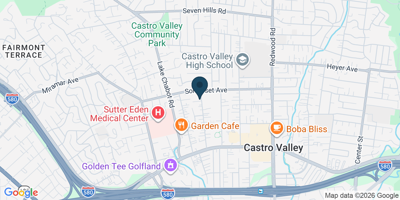 Map showing Castro Valley, Alameda County, CA