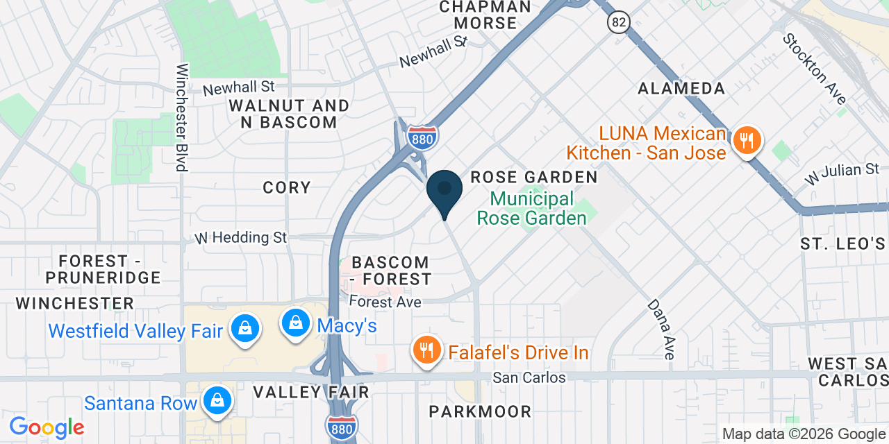 Map showing Central San Jose, Santa Clara County, CA