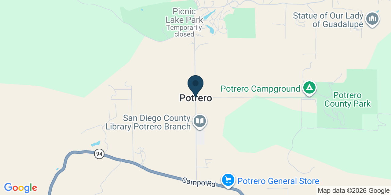 Map showing Potrero, San Diego County, CA