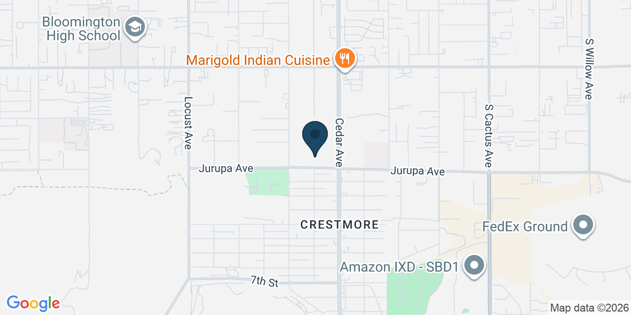 Map showing Bloomington, San Bernardino County, CA