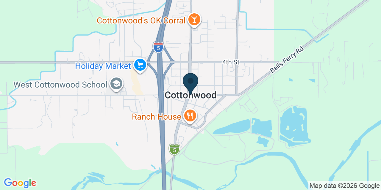 Map showing Cottonwood, Shasta County, CA