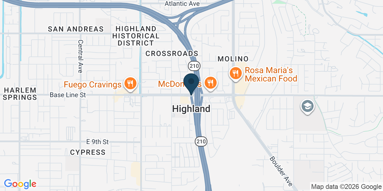 Map showing Highland, San Bernardino County, CA