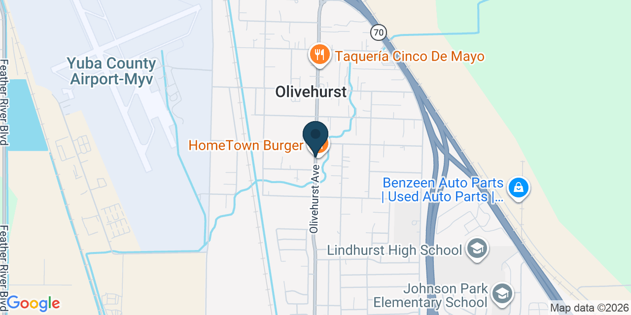 Map showing Olivehurst, Yuba County, CA