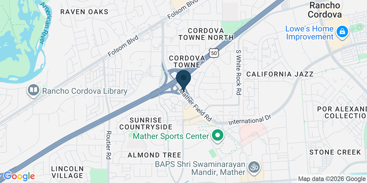 Map showing Rancho Cordova, Sacramento County, CA