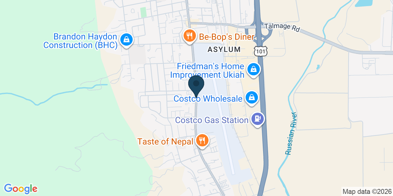 Map showing Mendocino County, CA