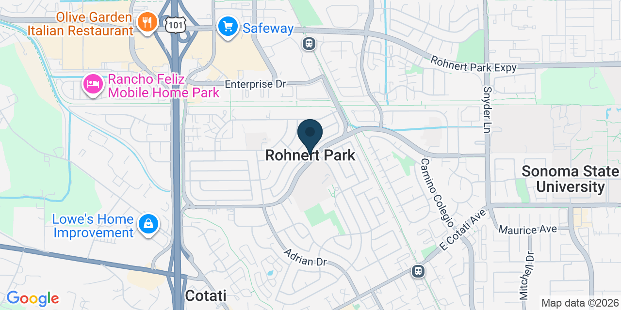 Map showing Rohnert Park, Sonoma County, CA