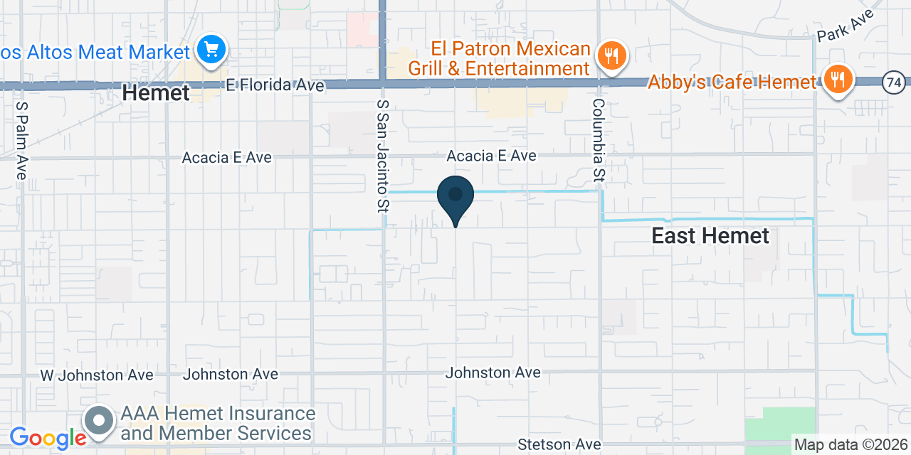 Map showing East Hemet, Riverside County, CA