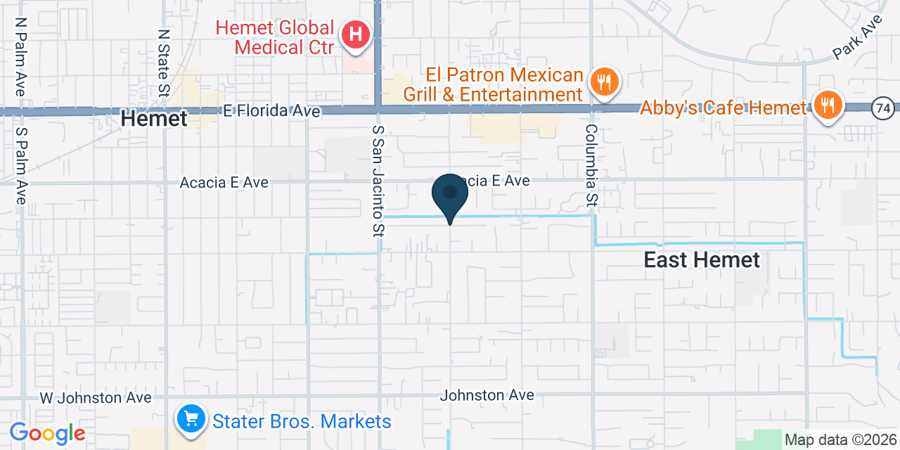 Map showing Hemet, Riverside County, CA
