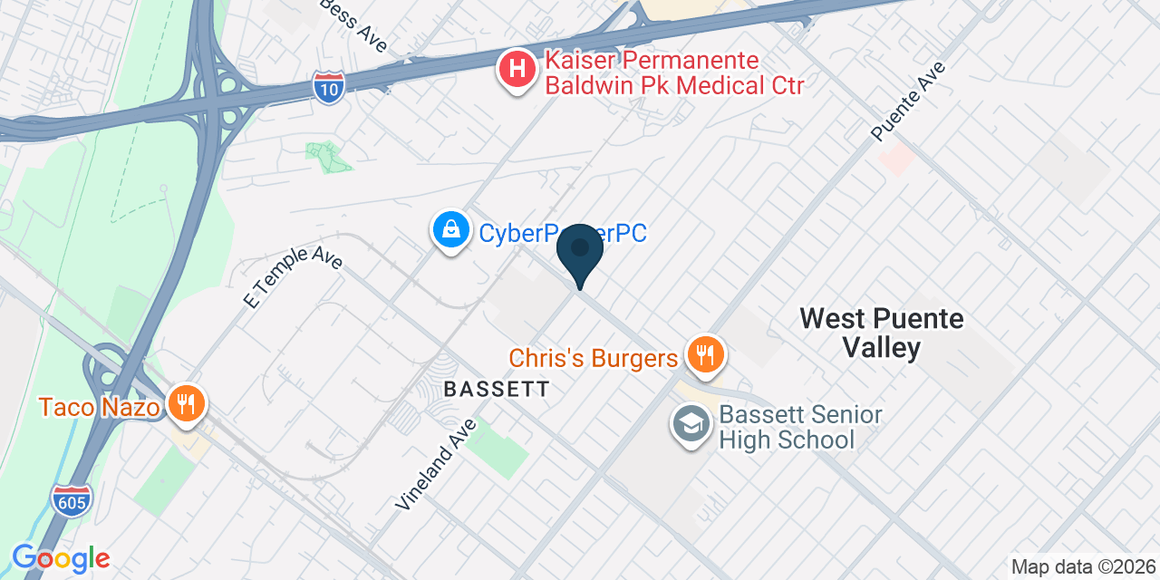 Map showing West Puente Valley, Los Angeles County, CA