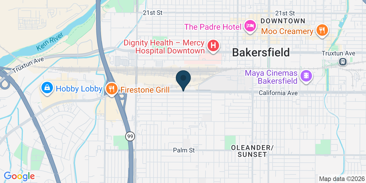 Map showing Bakersfield, Kern County, CA