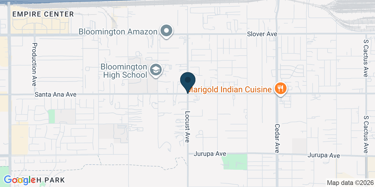 Map showing Bloomington, San Bernardino County, CA