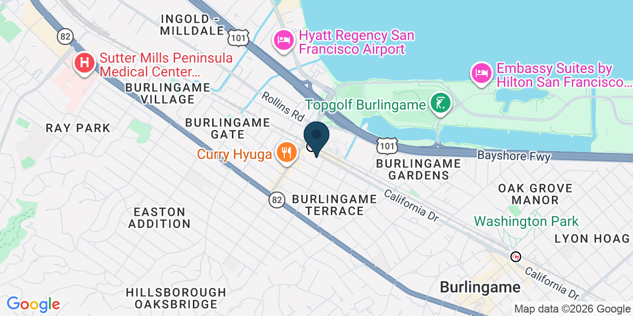 Map showing Burlingame, San Mateo County, CA