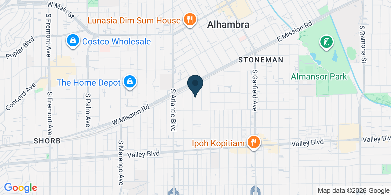 Map showing Alhambra, Los Angeles County, CA