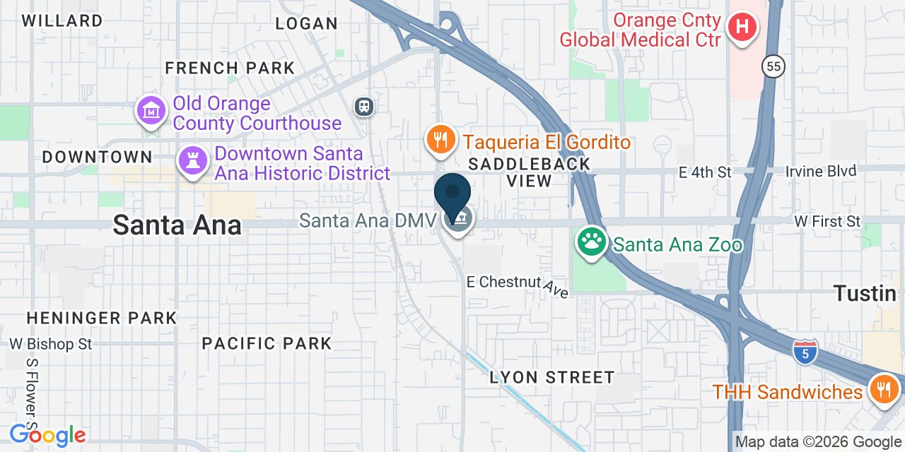 Map showing Santa Ana, Orange County, CA