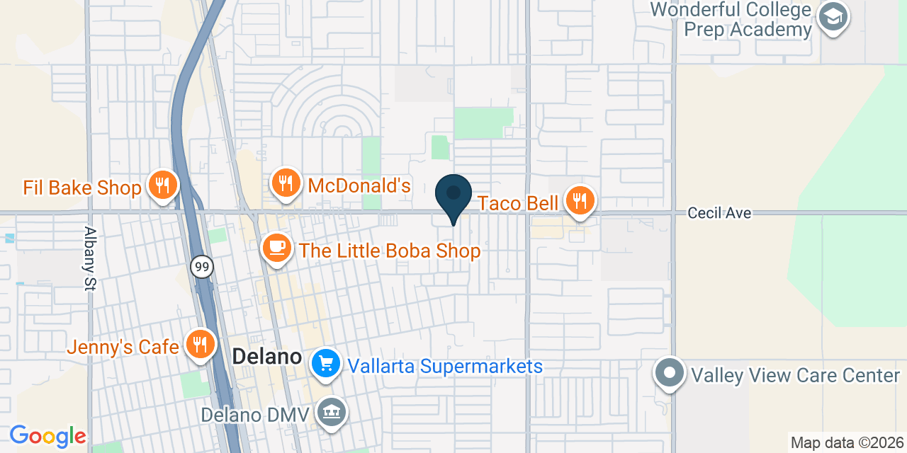 Map showing Delano, Kern County, CA