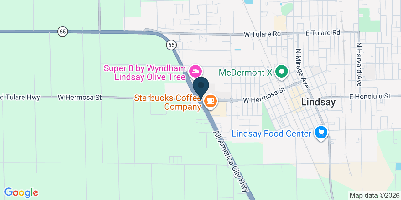 Map showing Lindsay, Tulare County, CA