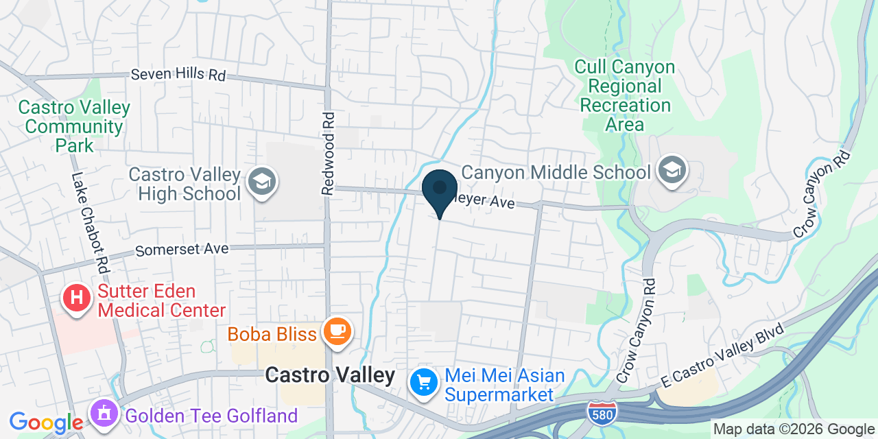 Map showing Castro Valley, Alameda County, CA