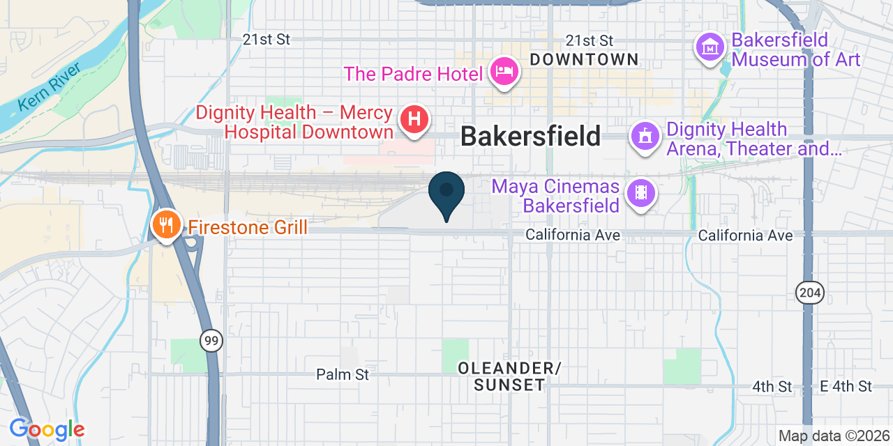 Map showing Bakersfield, Kern County, CA