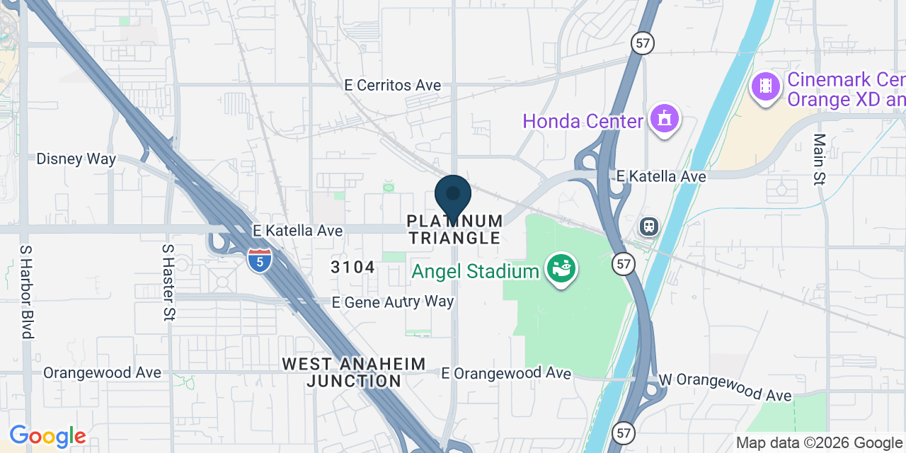 Map showing Anaheim, Orange County, CA