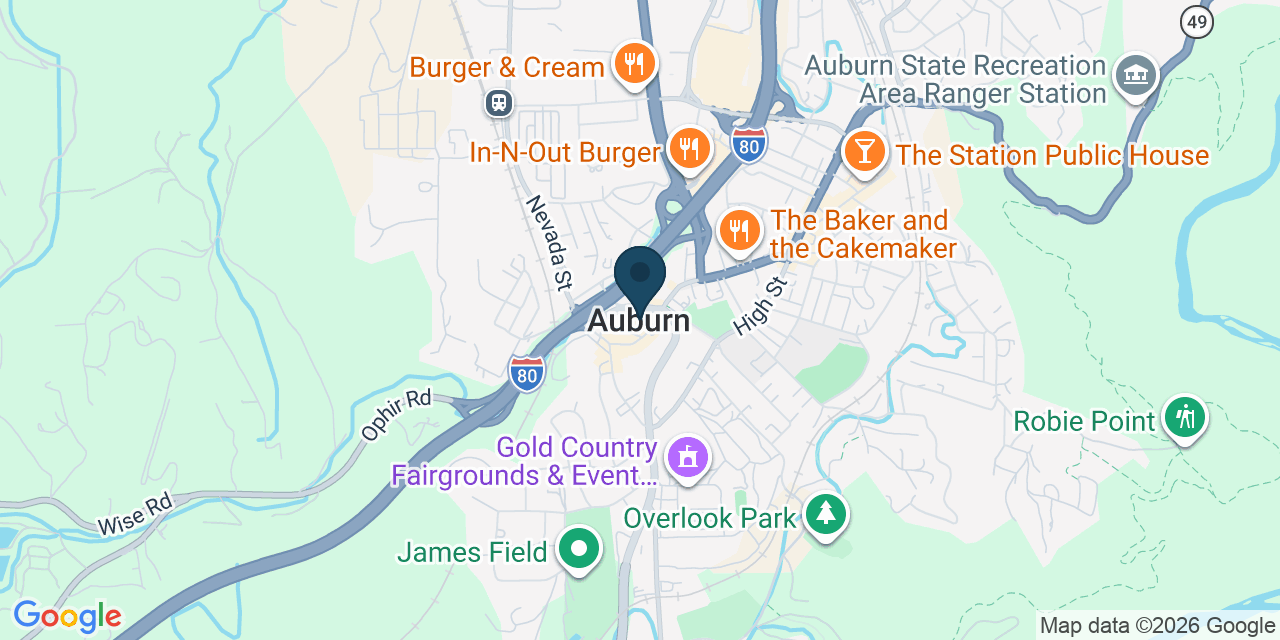 Map showing Auburn, Placer County, CA
