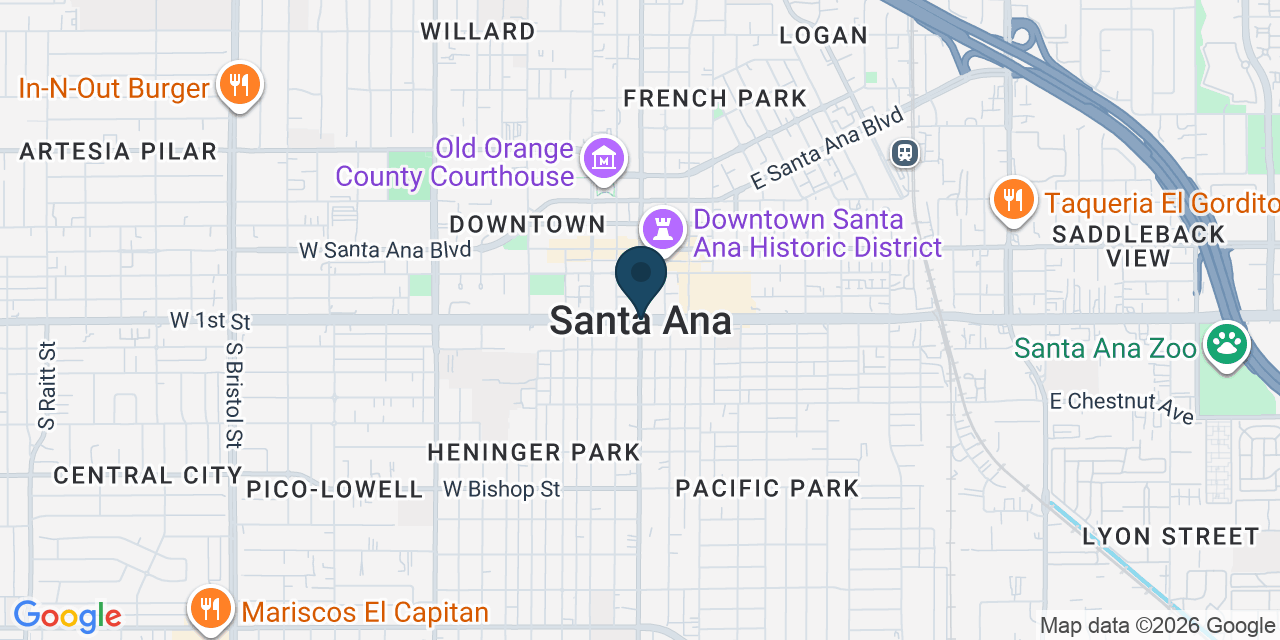 Map showing Santa Ana, Orange County, CA