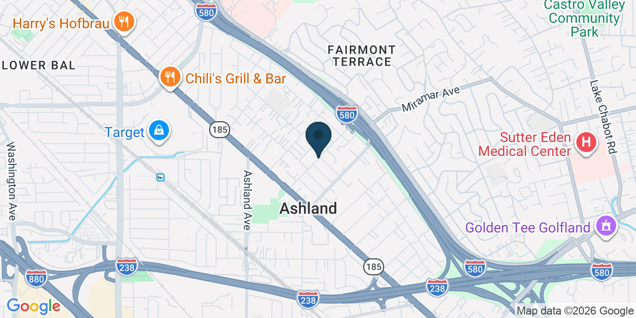 Map showing Ashland, Alameda County, CA